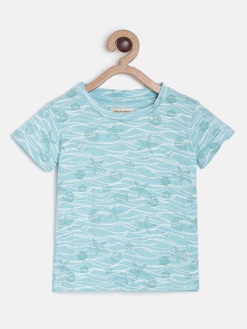 

Gini and Jony Girls Blue Printed Round Neck Cotton T-shirt