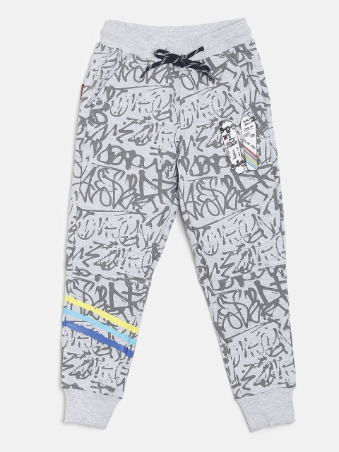 

Gini and Jony Boys Grey Melange Printed Joggers