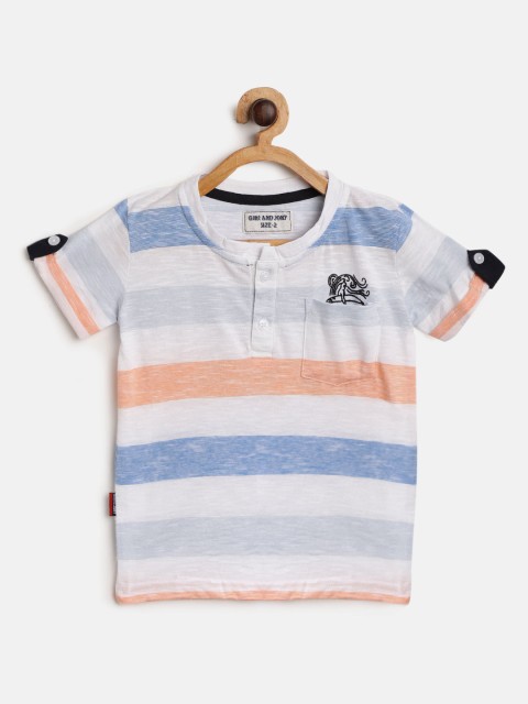 

Gini and Jony Boys White & Blue Striped Henley Neck T-shirt