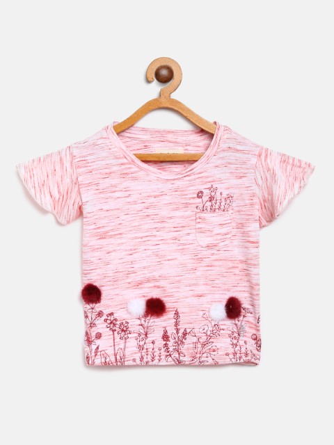 

Gini and Jony Girls Peach-Coloured Solid Top with Printed Detail