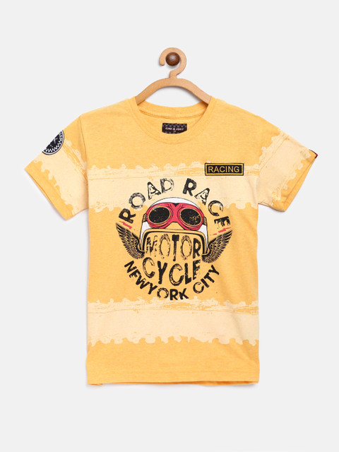 

Gini and Jony Boys Yellow Printed Round Neck T-shirt