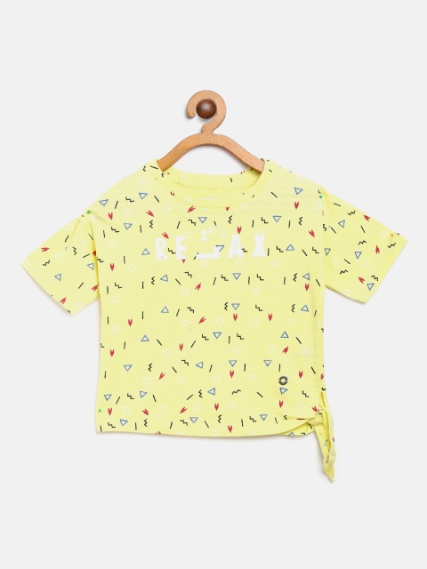 

Gini and Jony Girls Yellow Printed Boxy Top