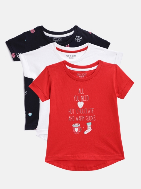 

Gini and Jony Girls White Printed Round Neck Pure Cotton T-shirt