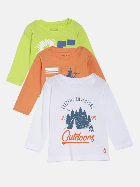 

Gini and Jony Boys Pack Of 3 Printed Round Neck Pure Cotton T-shirts, Green