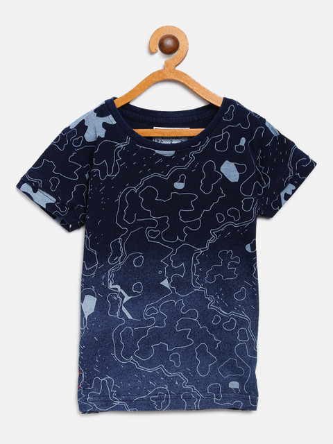

Gini and Jony Boys Navy Blue Printed Round Neck T-shirt