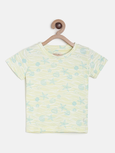 

Gini and Jony Girls Yellow Printed Round Neck Pure Cotton T-shirt