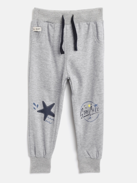 

Gini and Jony Boys Grey Melange Solid Joggers with Printed Detail