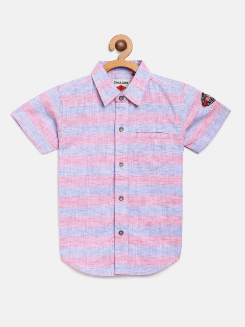 

Gini and Jony Boys Pink & Blue Regular Fit Striped Casual Shirt