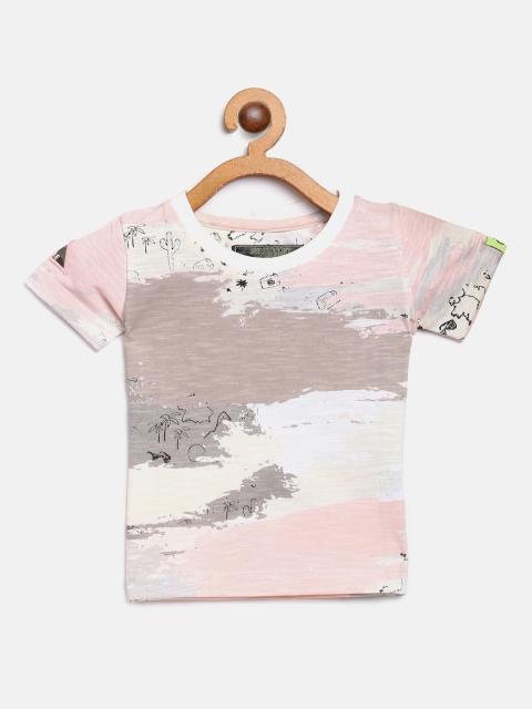 

Gini and Jony Boys Pink & Off-White Printed Round Neck T-shirt