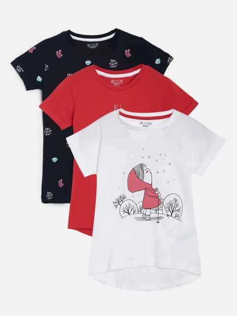 

Gini and Jony Girls Pack of 3 Printed Tops, White