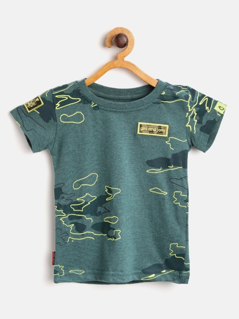 

Gini and Jony Boys Green Printed T-shirt