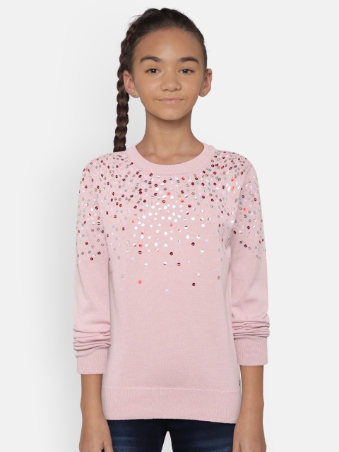 Girls Pink Sequinned Pullover Sweater