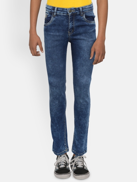 

Gini and Jony Boys Blue Slim Fit Mid-Rise Acid Wash Stretchable Jeans with Belt