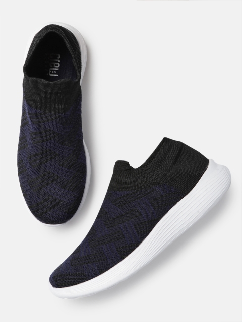 

Crew STREET Women Navy Blue Textured Slip-On Sneakers