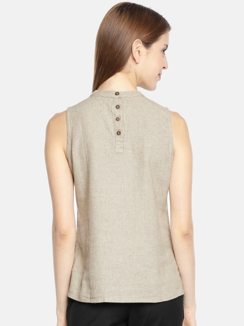 

AND Women Beige Solid Top With Button Detail