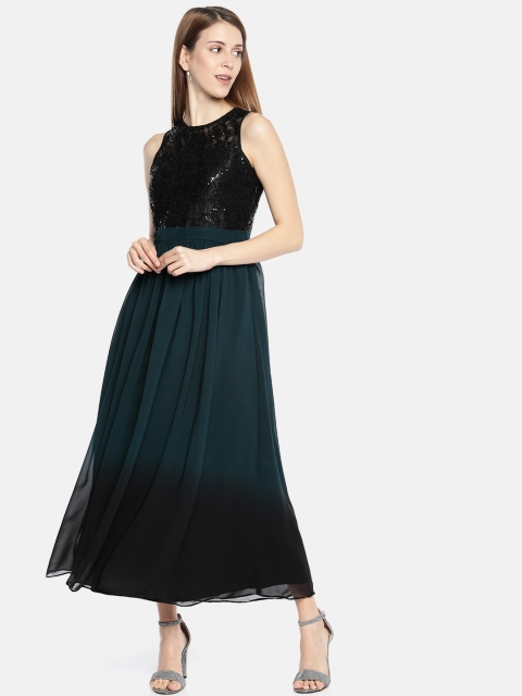 

AND Women Black & Green Embellished Maxi Dress