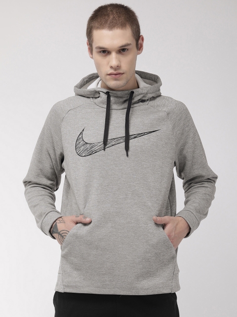 

Nike Men Grey Melange Printed Dri-Fit THRMA HD Training Hooded Sweatshirt