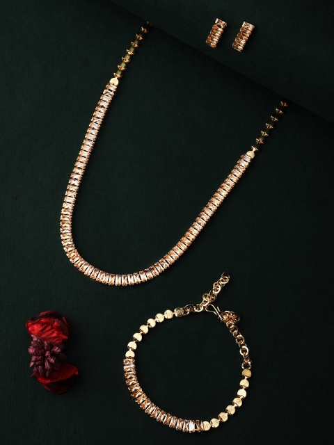 

Rubans Gold-Plated Cubic -Zirconia -Studded Jewellery Set