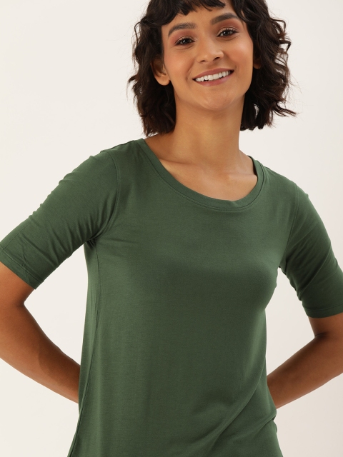 

Lee Cooper Women Olive Green Solid Round Neck T-shirt