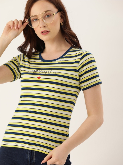 

Lee Cooper Women Yellow & White Striped Round Neck T-shirt