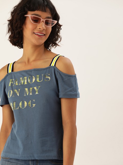 

Lee Cooper Women Blue Printed Off-Shoulder Pure Cotton Top