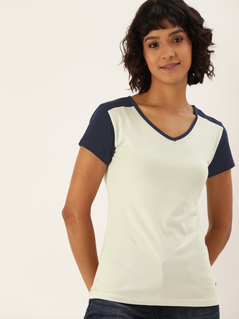 

Lee Cooper Women Off-White Solid V-Neck T-shirt