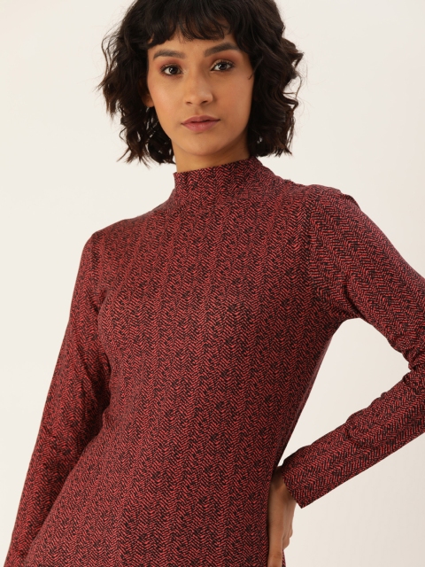 

Lee Cooper Women Black & Red Abstract Printed High Neck T-shirt