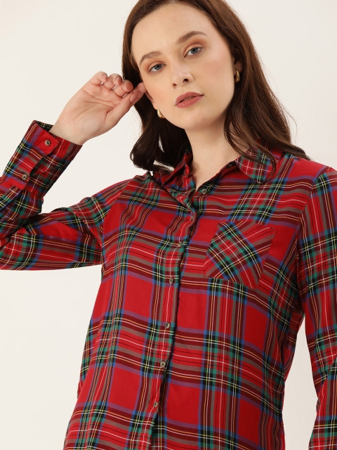 

Lee Cooper Women Red & Green Regular Fit Checked Casual Shirt