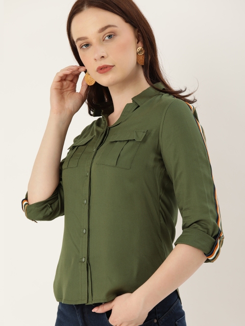 

Lee Cooper Women Olive Green Regular Fit Solid Casual Shirt