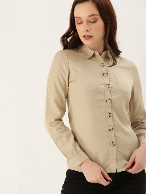 

Lee Cooper Women Cream-Coloured Regular Fit Solid Casual Shirt
