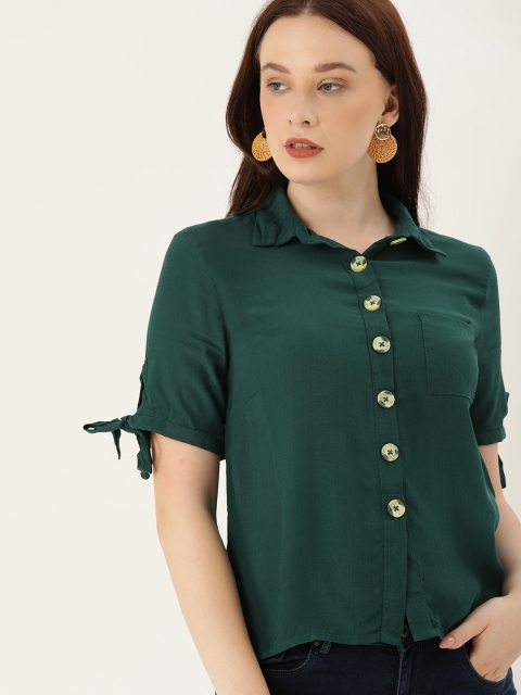 

Lee Cooper Women Green Regular Fit Solid Casual Shirt