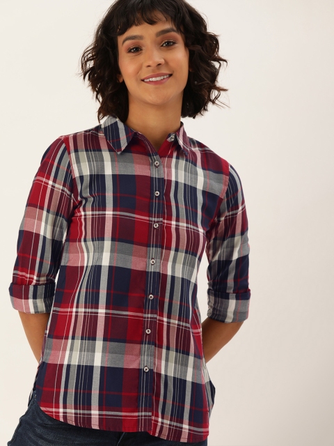 

Lee Cooper Women Maroon & White Regular Fit Checked Casual Shirt