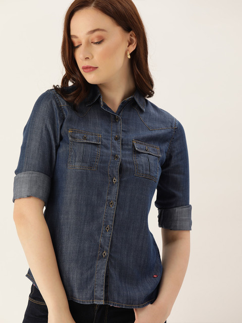 

Lee Cooper Women Blue Regular Fit Solid Casual Shirt