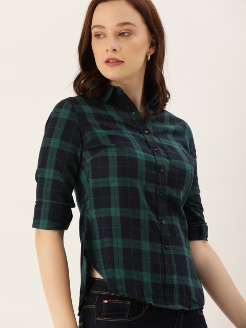 

Lee Cooper Women Green & Black Regular Fit Checked Casual Shirt