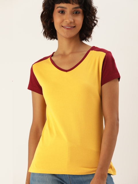 

Lee Cooper Women Yellow Solid V-Neck T-shirt