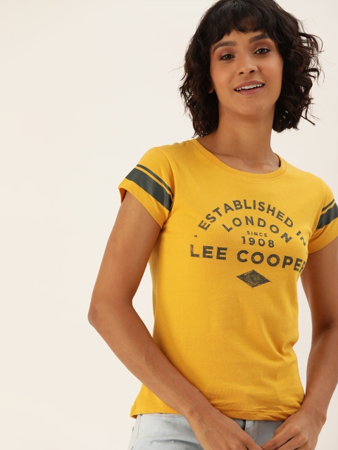 

Lee Cooper Women Mustard Yellow Printed Round Neck T-shirt