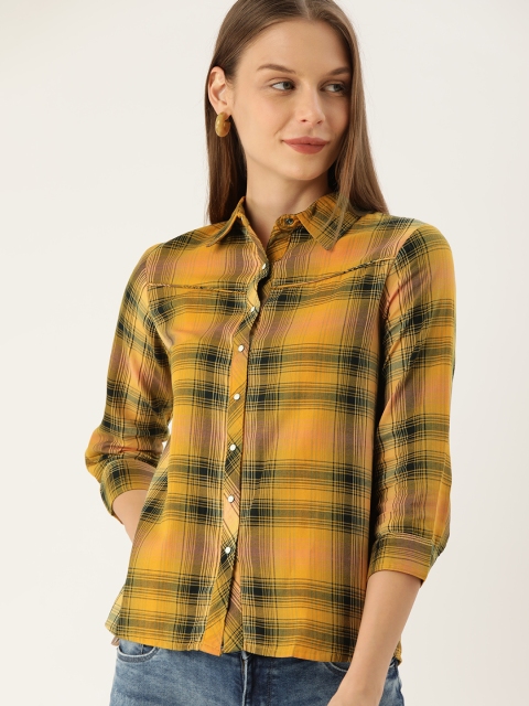 

Lee Cooper Women Yellow & Black Regular Fit Checked Casual Shirt