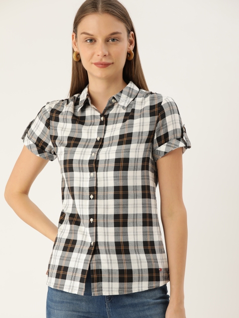 

Lee Cooper Women Black & White Regular Fit Checked Casual Shirt