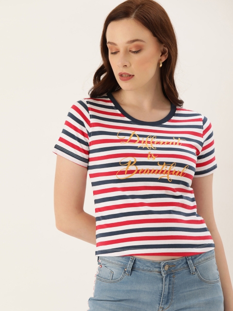 

Lee Cooper Women Red Striped Round Neck T-shirt