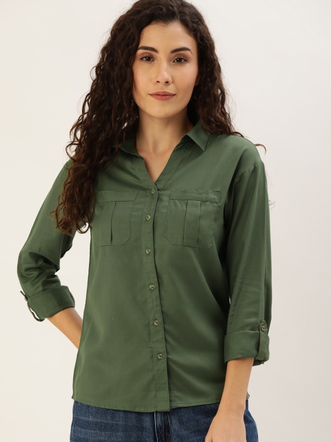 

Lee Cooper Women Olive Green Regular Fit Solid Casual Shirt