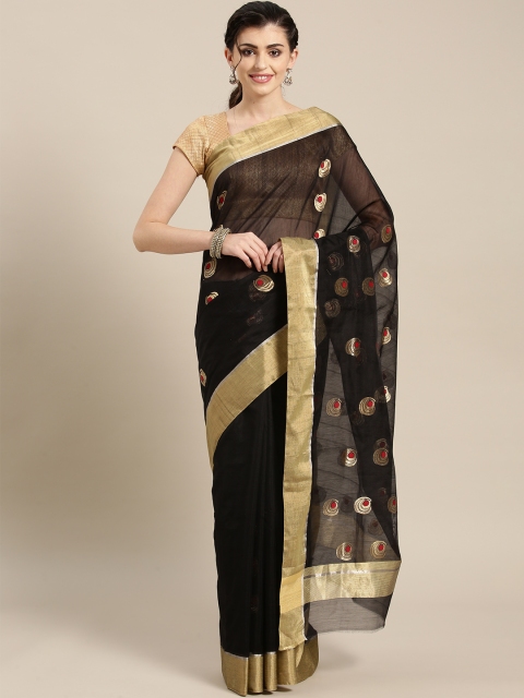 

lal10 Black & Golden Handwoven Chanderi Saree