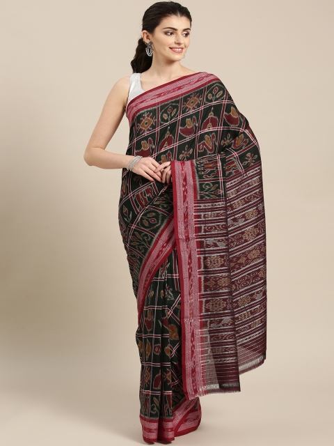 

lal10 Green & Maroon Handwoven Sambalpuri Ikat Saree