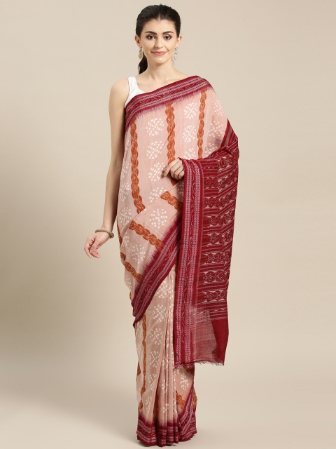 

lal10 Off-White & Maroon Handwoven Sambalpuri Saree