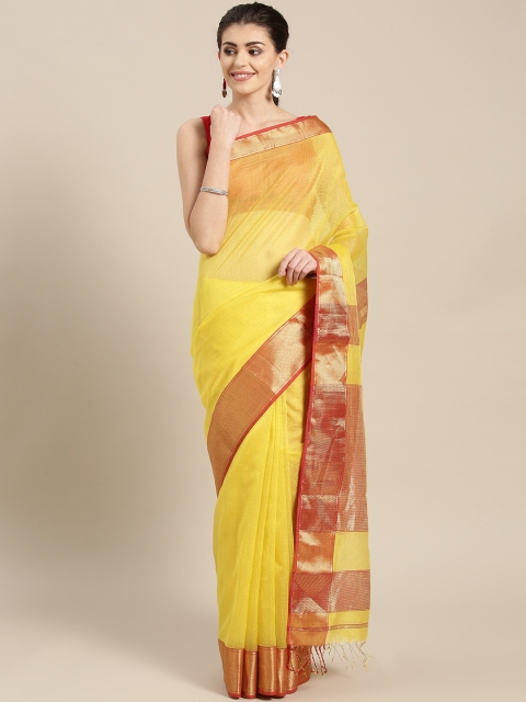 

lal10 Yellow Solid Handloom Maheshwari Saree