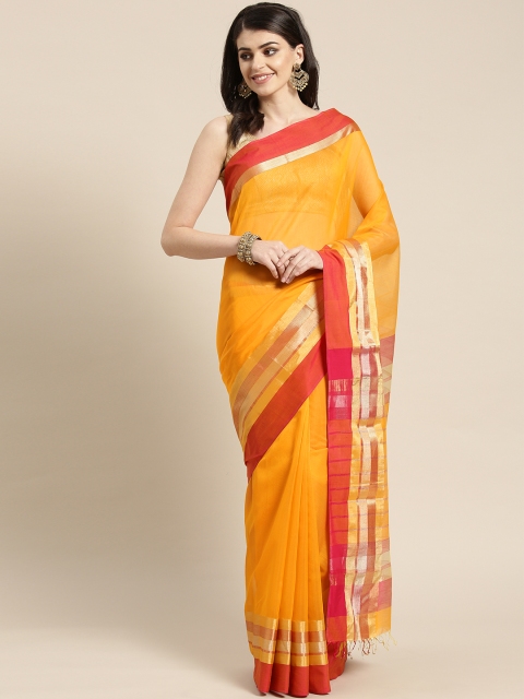 

lal10 Yellow Solid Handloom Maheshwari Saree