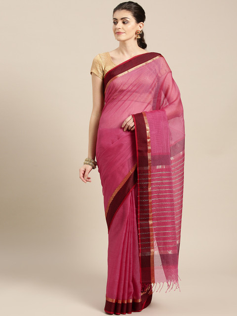 

lal10 Pink Self-Striped Maheshwari Saree
