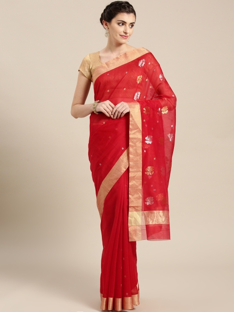 

lal10 Red & Golden Handloom Woven Design Maheshwari Saree