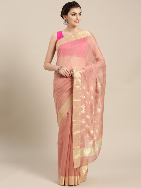 

lal10 Pink & Golden Handwoven Design Chanderi Saree