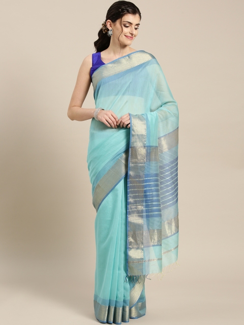 

lal10 Blue Solid Handloom Maheshwari Saree