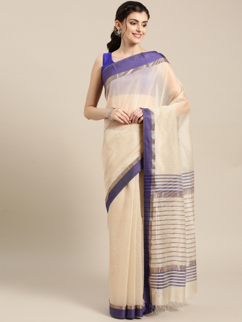 

lal10 Off White Solid Handloom Maheshwari Saree